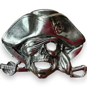 Solid Fine Pewter Pirate Skull Jolly Roger Belt Buckle